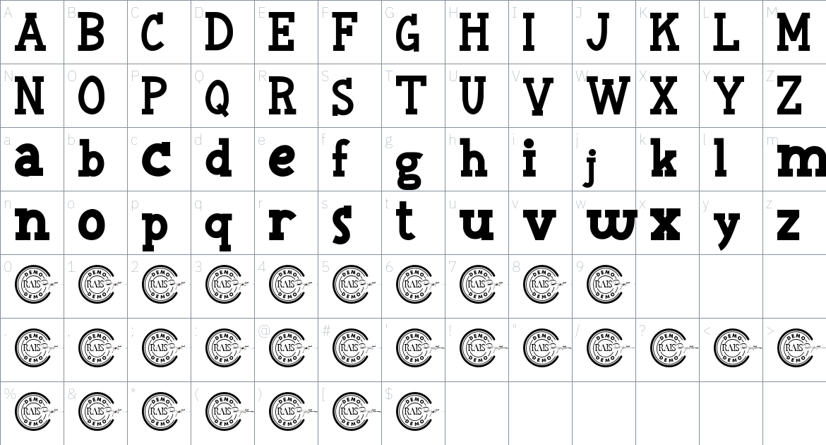 Adventure Land font Character Map