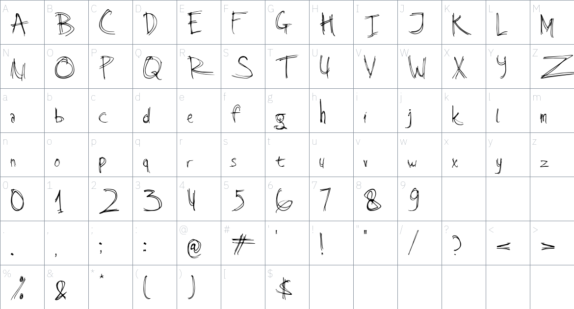 Hellrose font Character Map