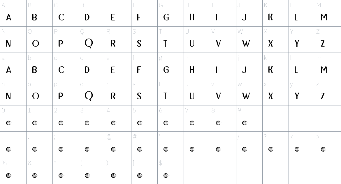 Rosegano font Character Map