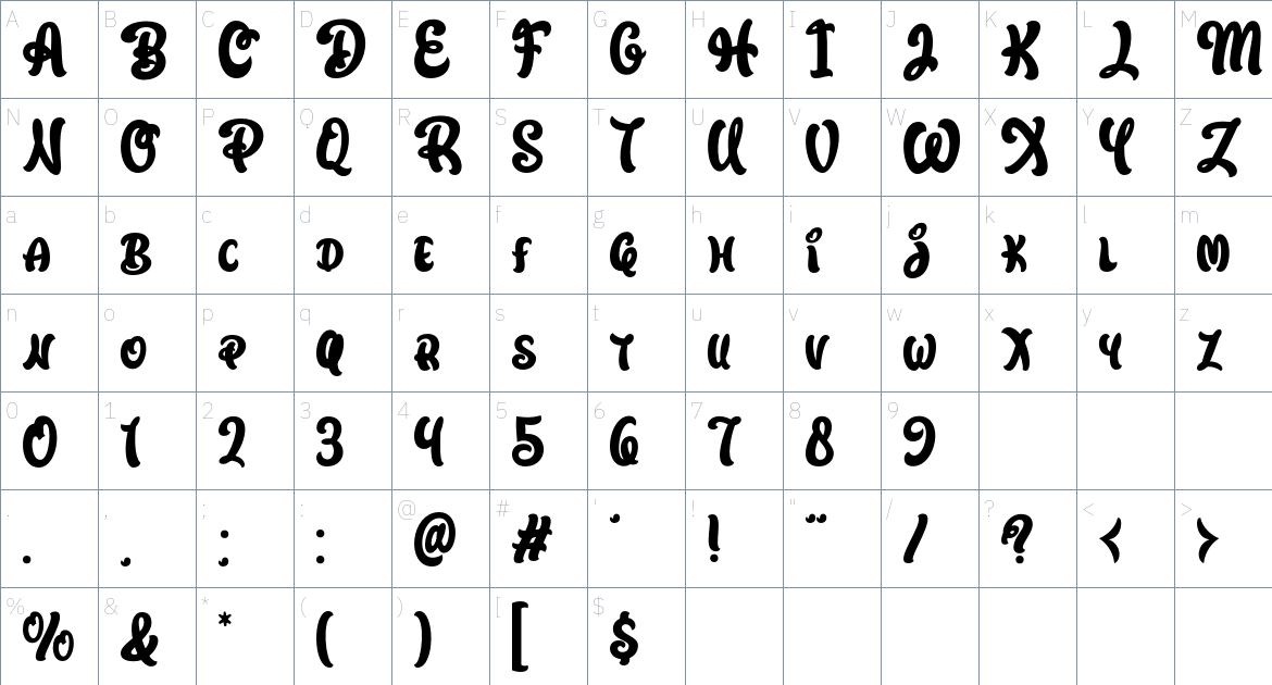 Walt Melody font Character Map