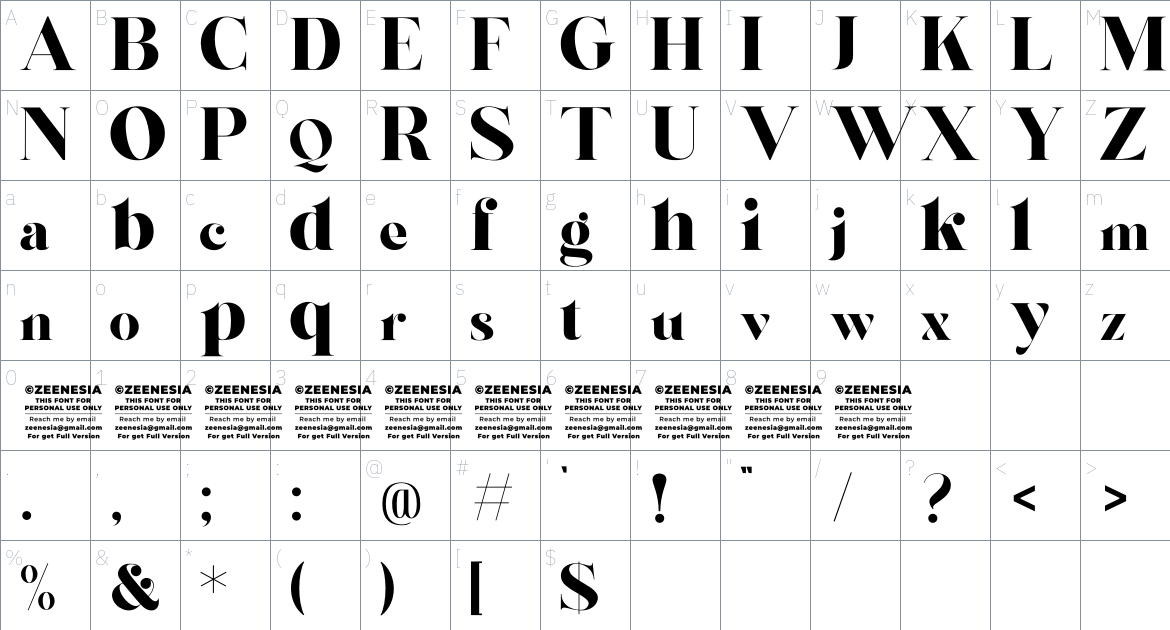 Glinka Personal Use Only font Character Map