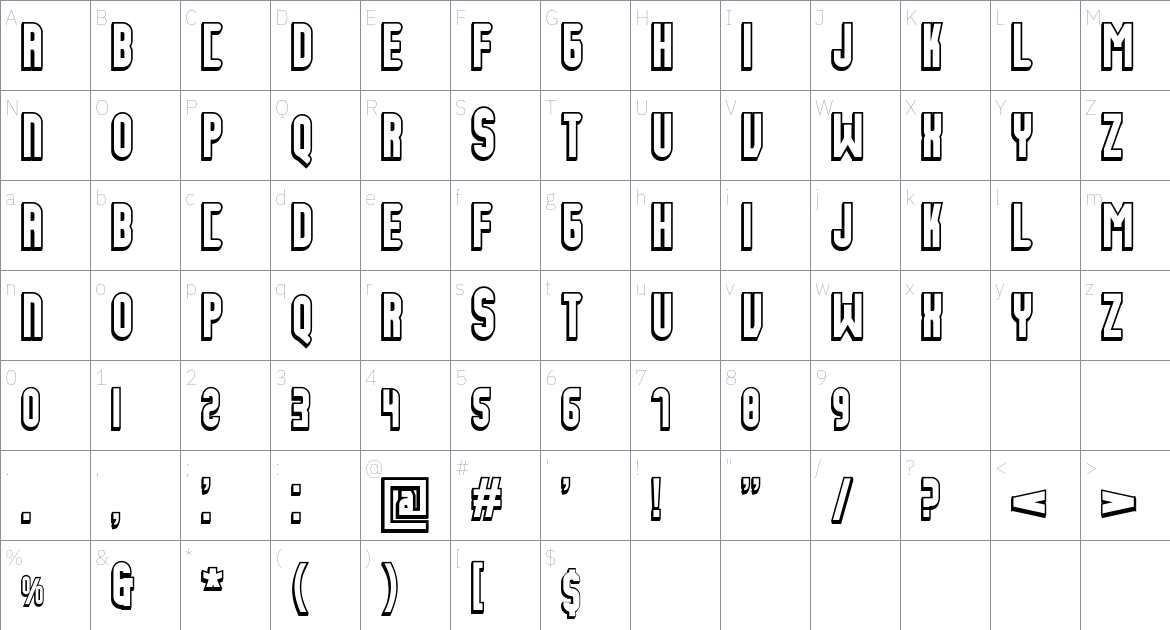 GINATOING font Character Map