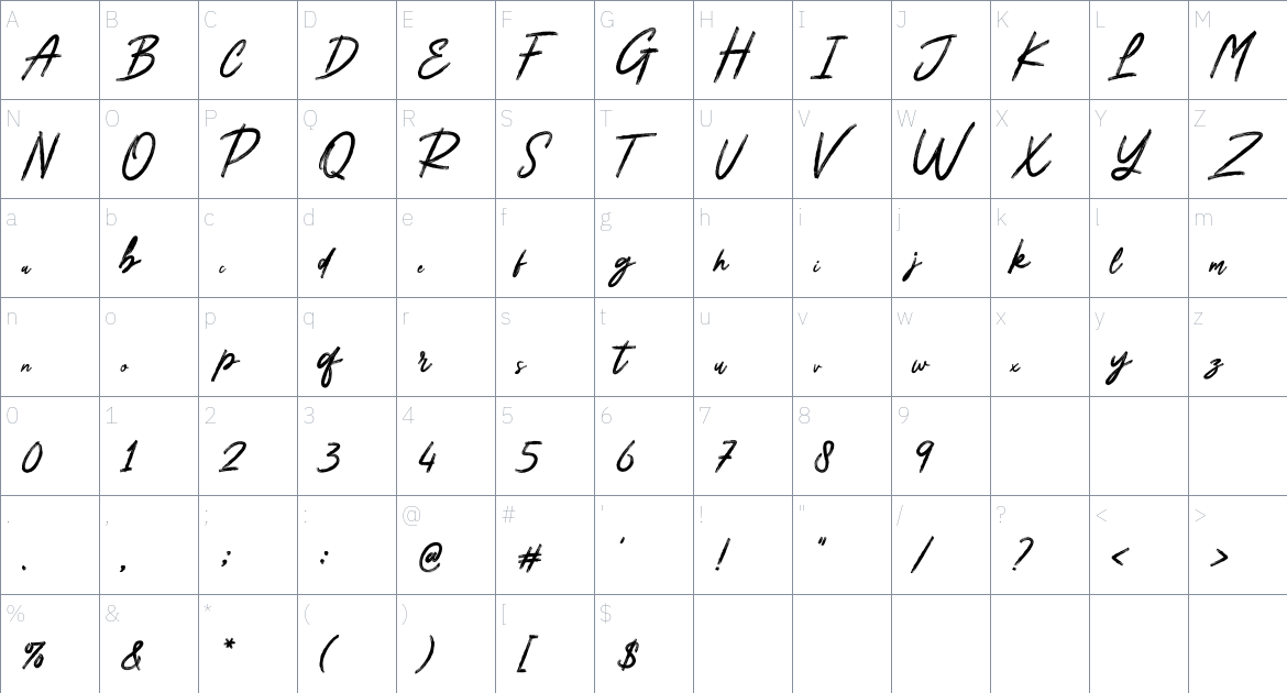 Awesome Brush font Character Map