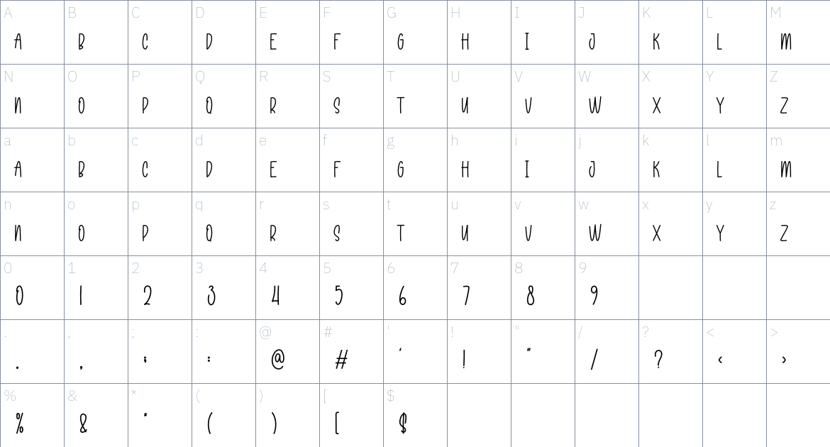 Snow Mountain font Character Map