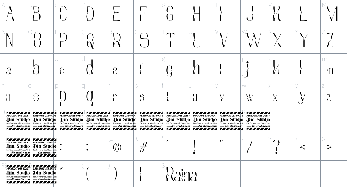 Raina font Character Map