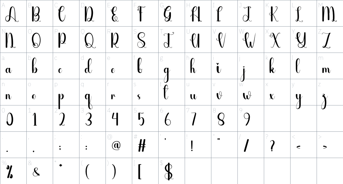 Retreat font Character Map