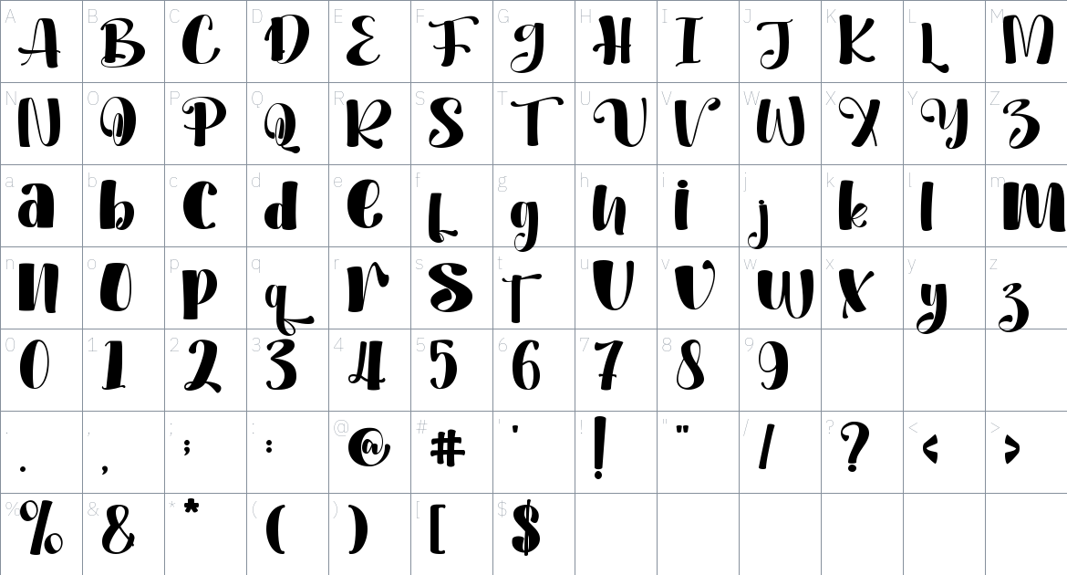 Vallenta font Character Map