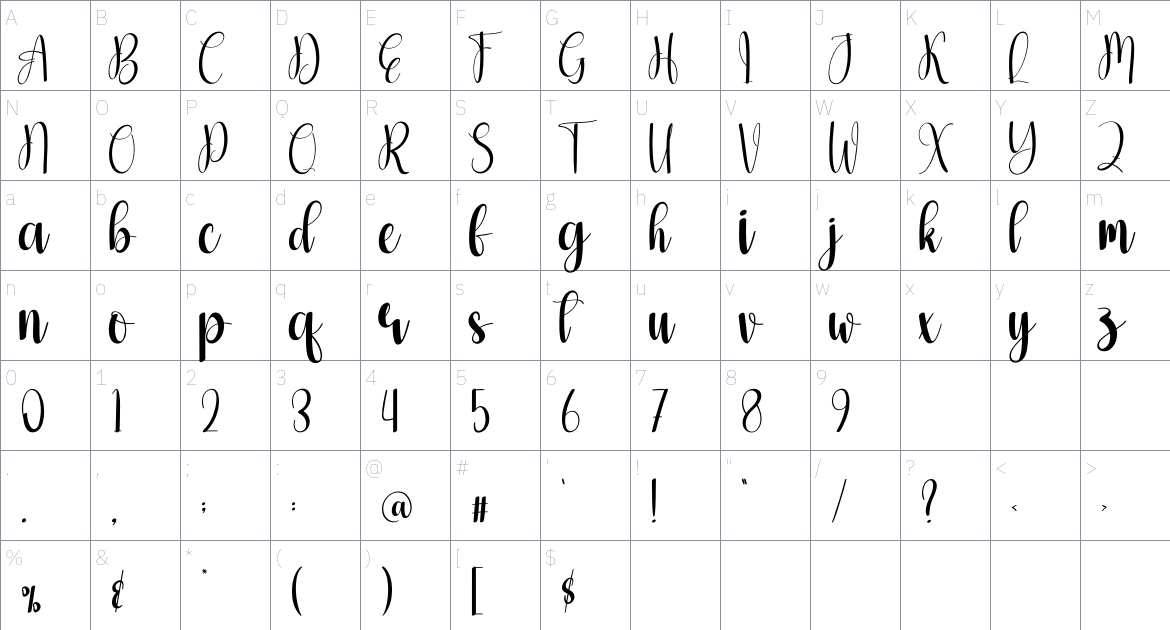 Mistymorn font Character Map