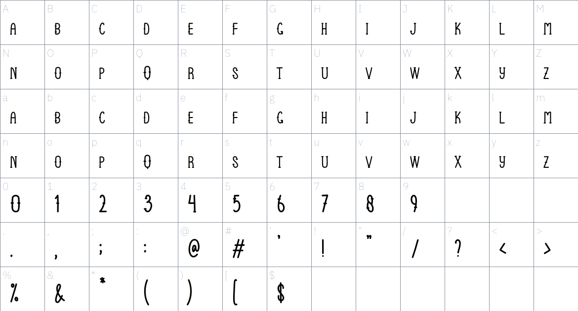 Movie Valentine font Character Map