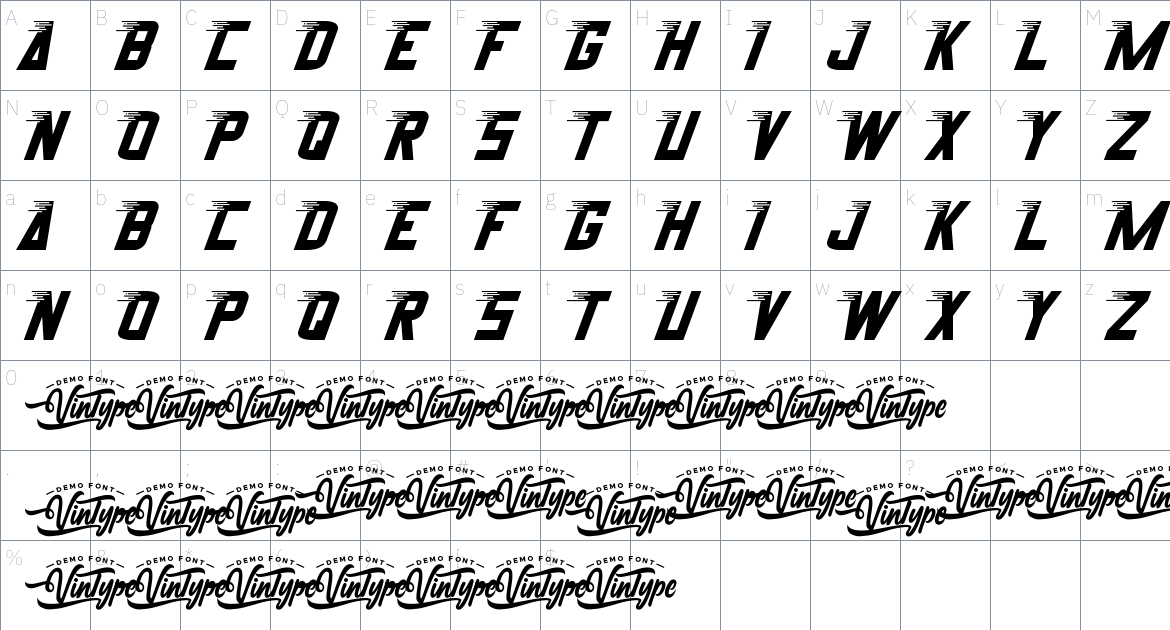 Sprint Runner font Character Map