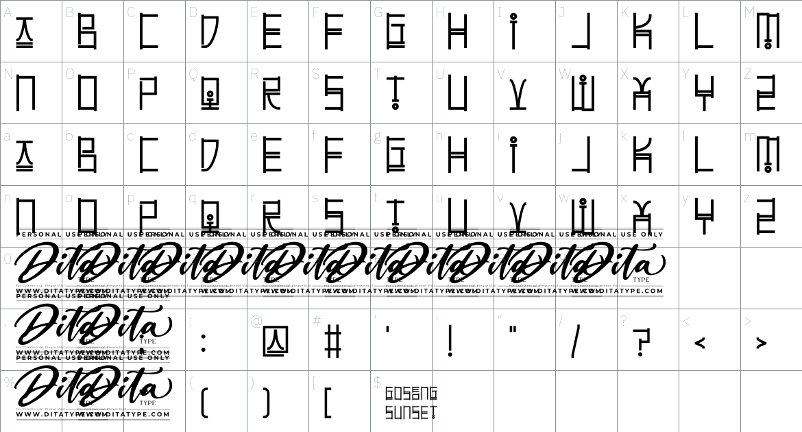 Goseong Sunset Personal Use font Character Map