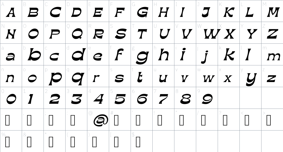 Megar Font font Character Map