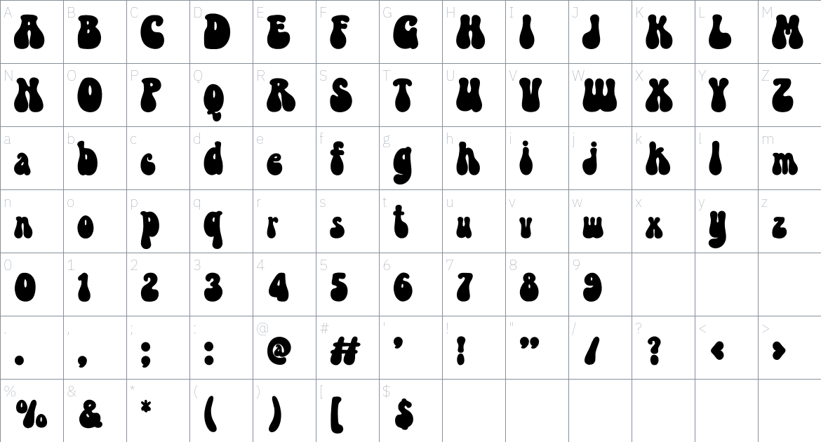 PLUSH TWIST font Character Map