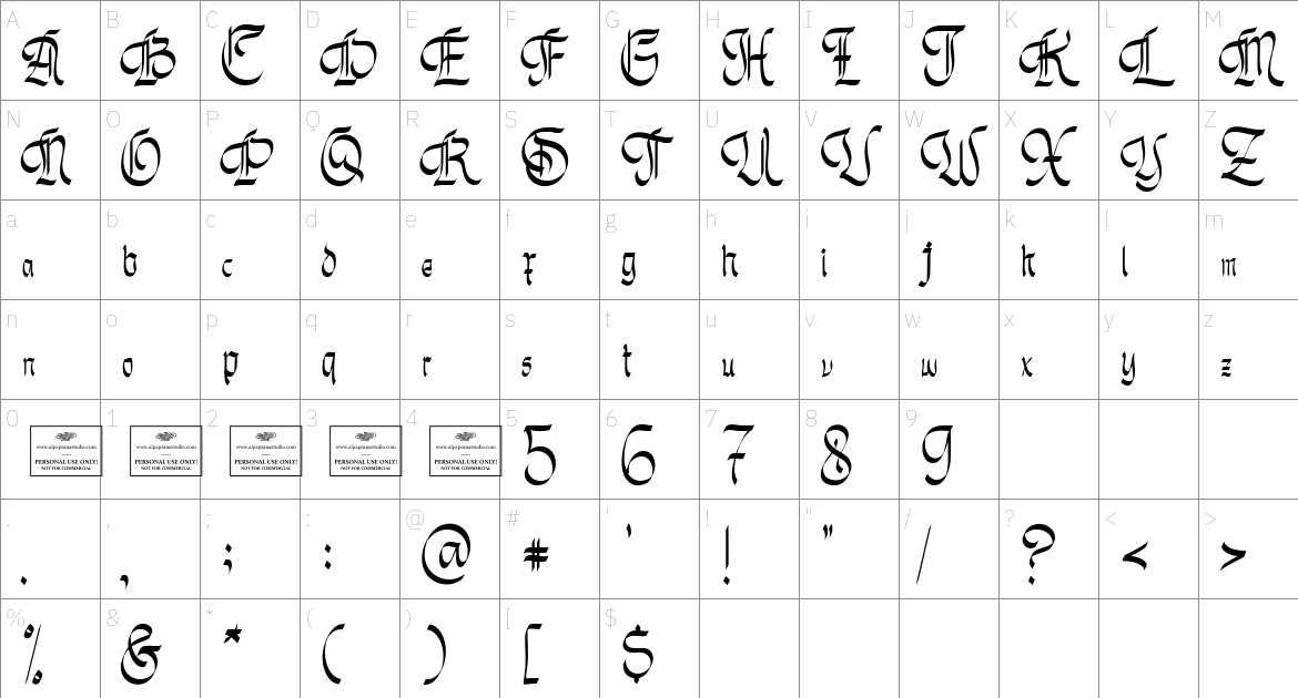 Unholy Trinity font Character Map