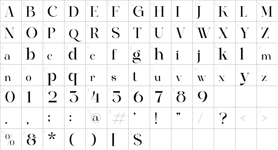 Satista font Character Map