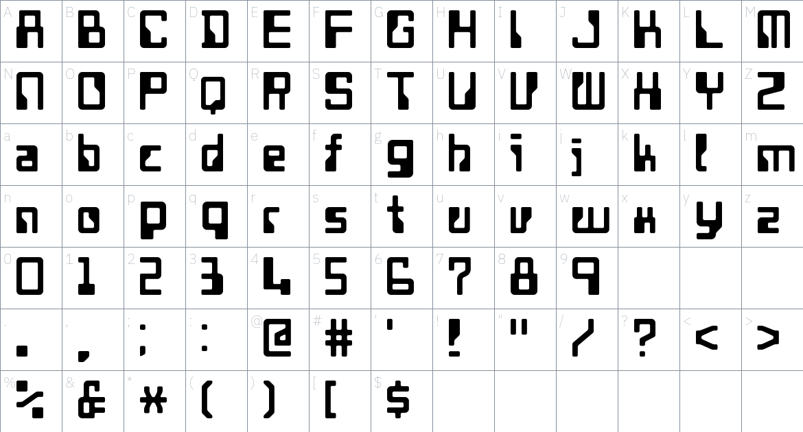 JikiTourai font Character Map