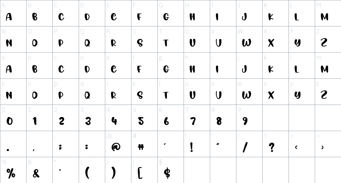 Morning Holiday font Character Map