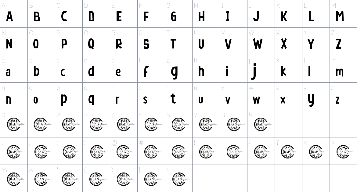 Planet Monster font Character Map