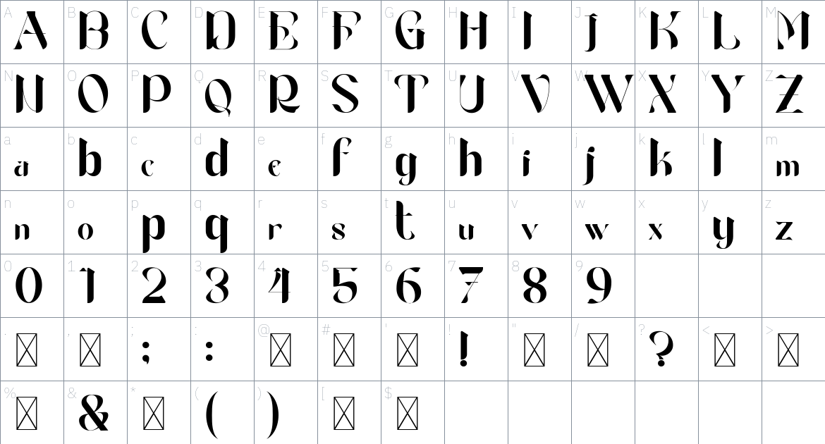 Rooscha font Character Map