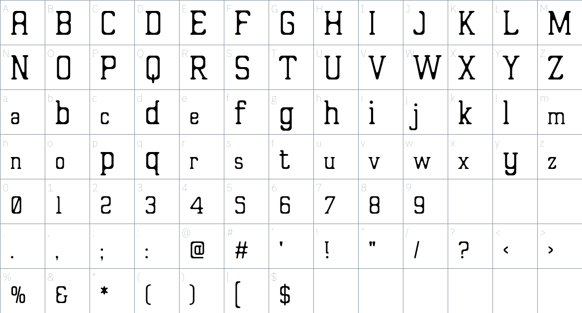 Akando font Character Map