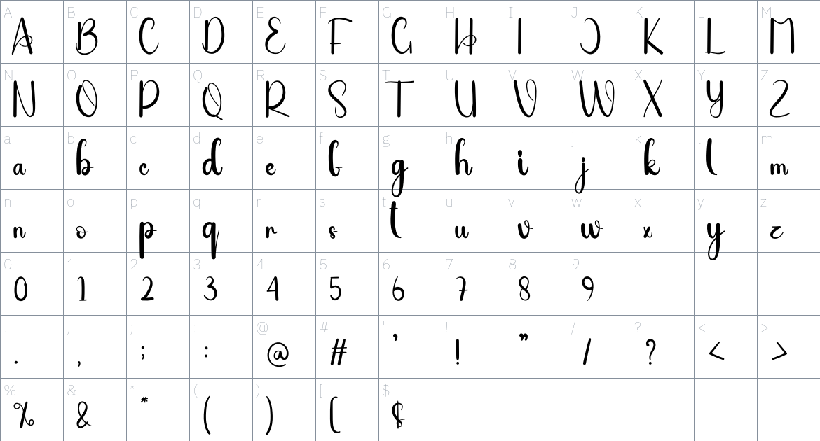 Roomline font Character Map