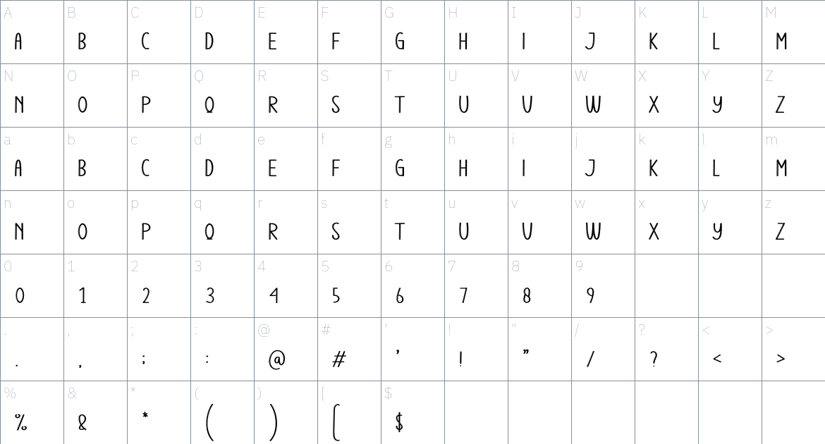 Creative Online font Character Map