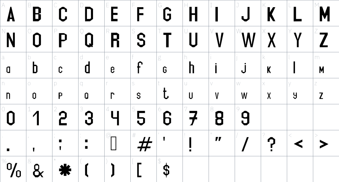 Minenfield Font font Character Map