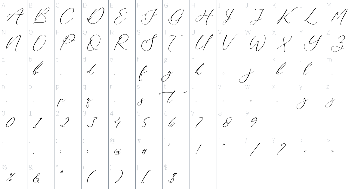 Bidalari Hearter font Character Map