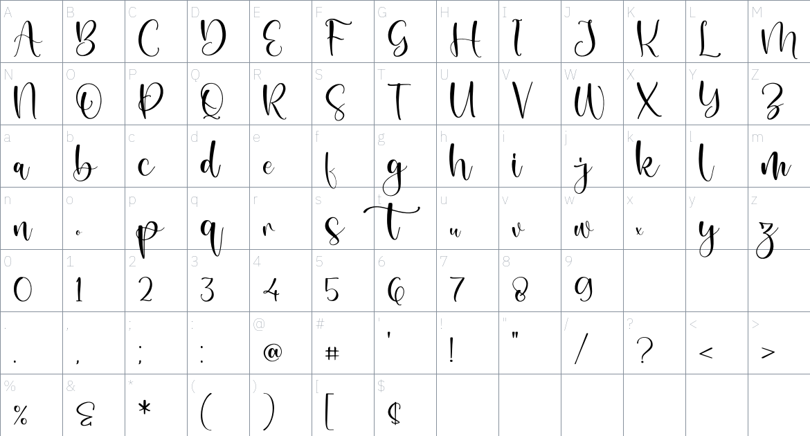 Montesla Diamond font Character Map