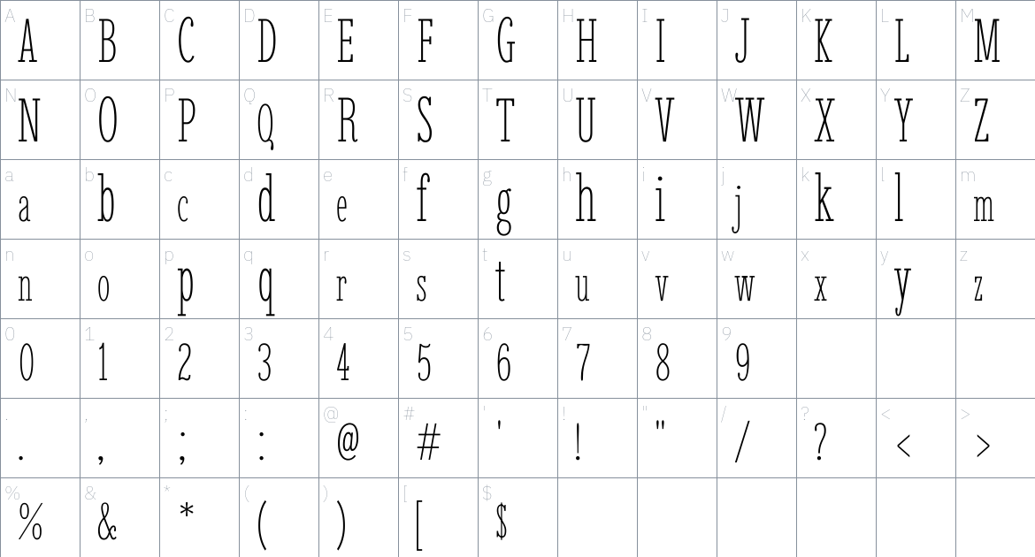 Imbue font Character Map