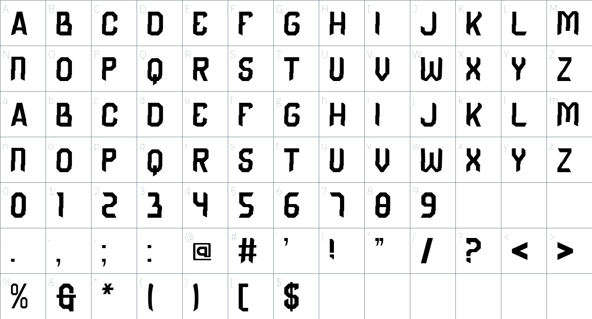 Glitchguy font Character Map