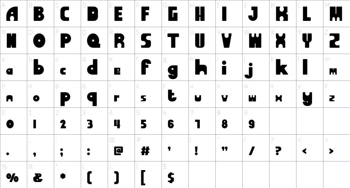 Kreativ font Character Map