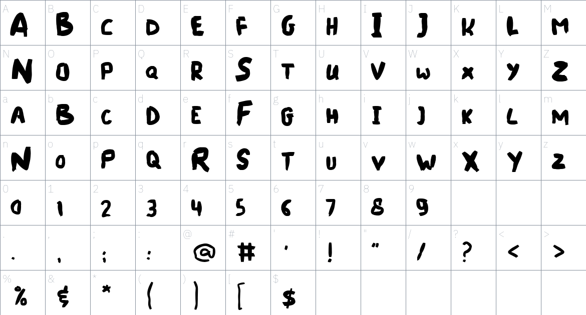 Another Blues font Character Map