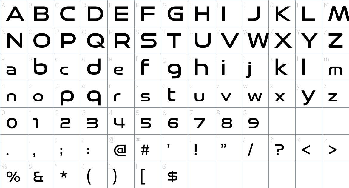 Redhawk font Character Map