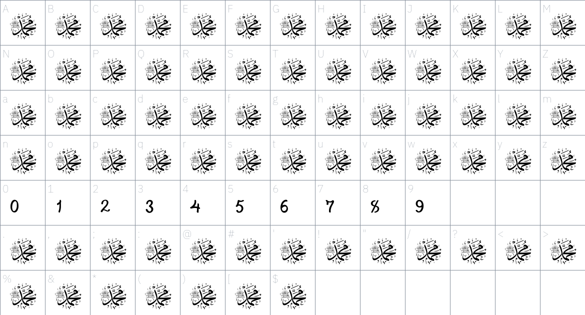 Mohammad Rasool Allah 1445 font Character Map