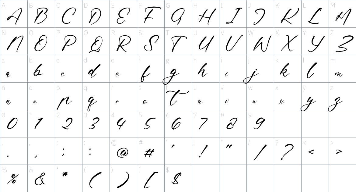 Amelistta Rooshery font Character Map