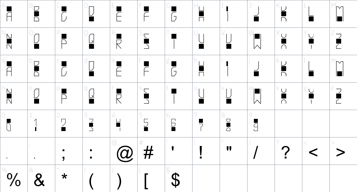 Postus Scriptus font Character Map