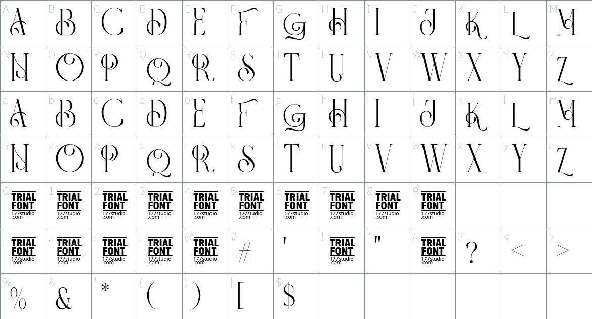 Panorama Ligatures font Character Map