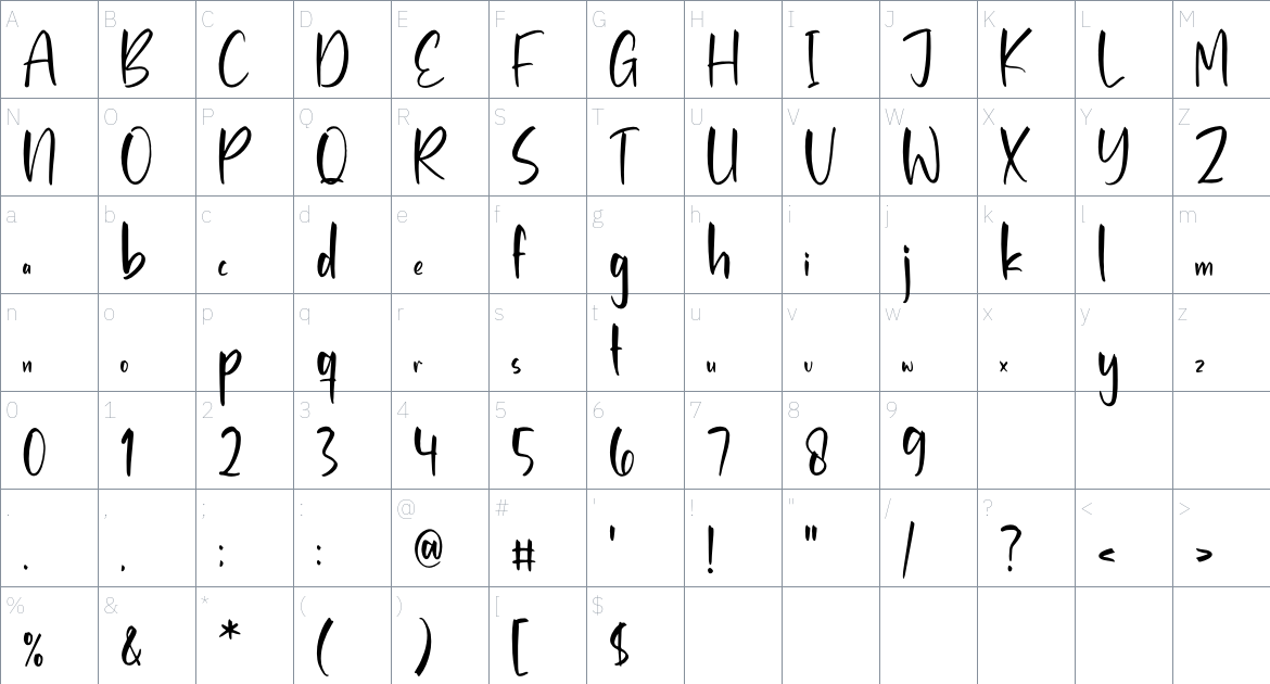 Brodslice font Character Map