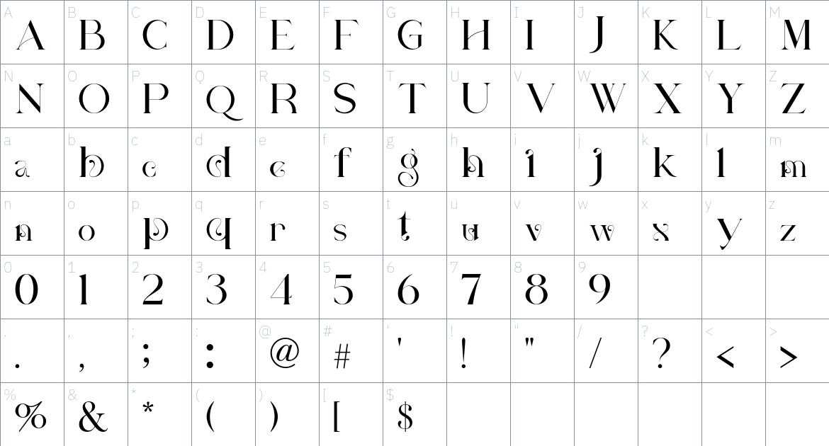 Verdigo font Character Map