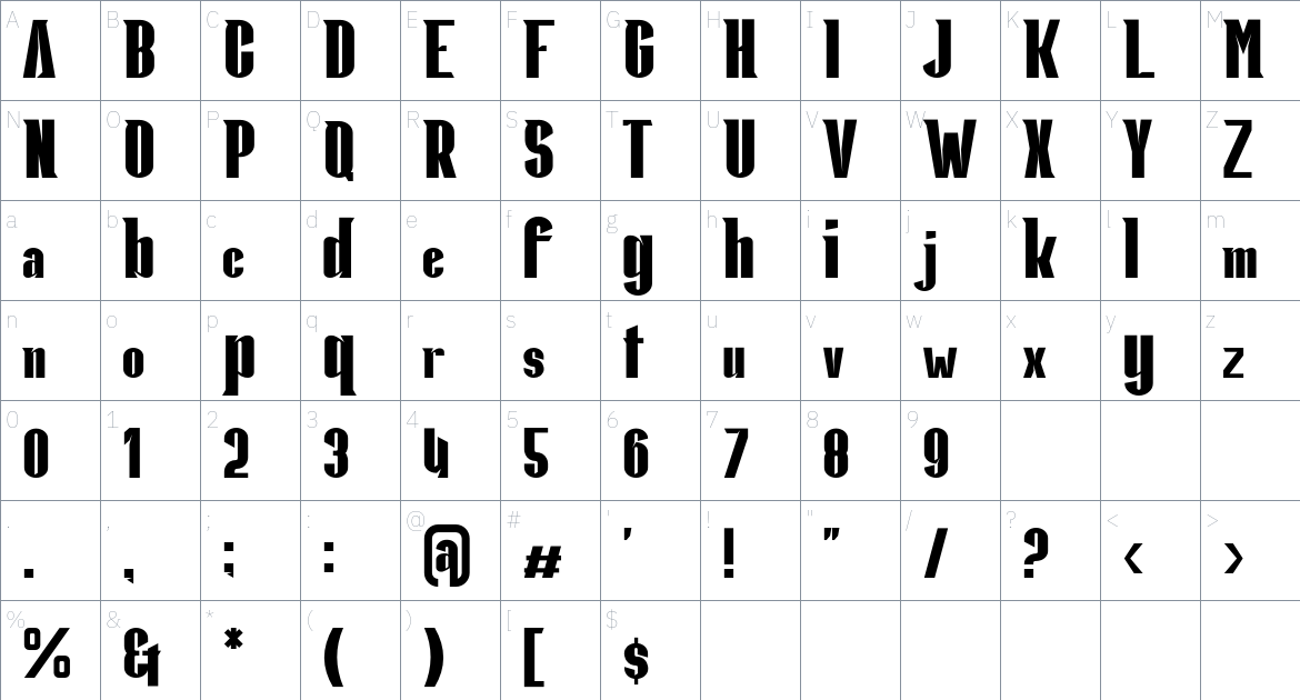 Neotuba font Character Map