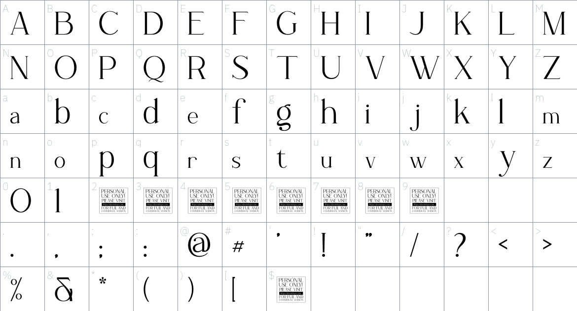 Rottering font Character Map