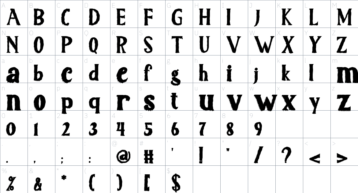 Scary Light Font font Character Map