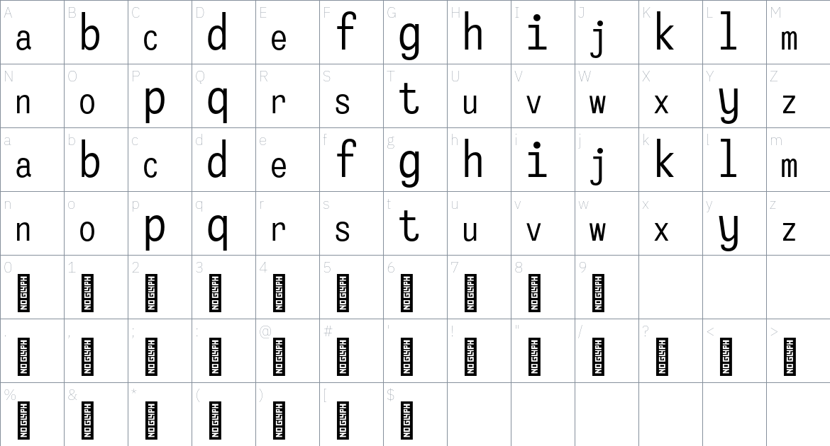 Mono Font font Character Map