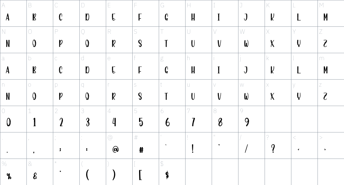 Snoweb font Character Map