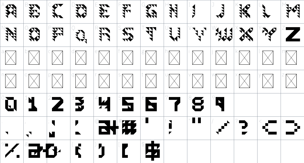 Fenn Pixel font Character Map