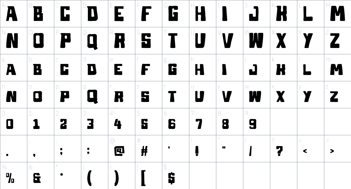 VANTEQU font Character Map