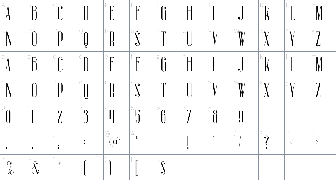 Charmaine font Character Map