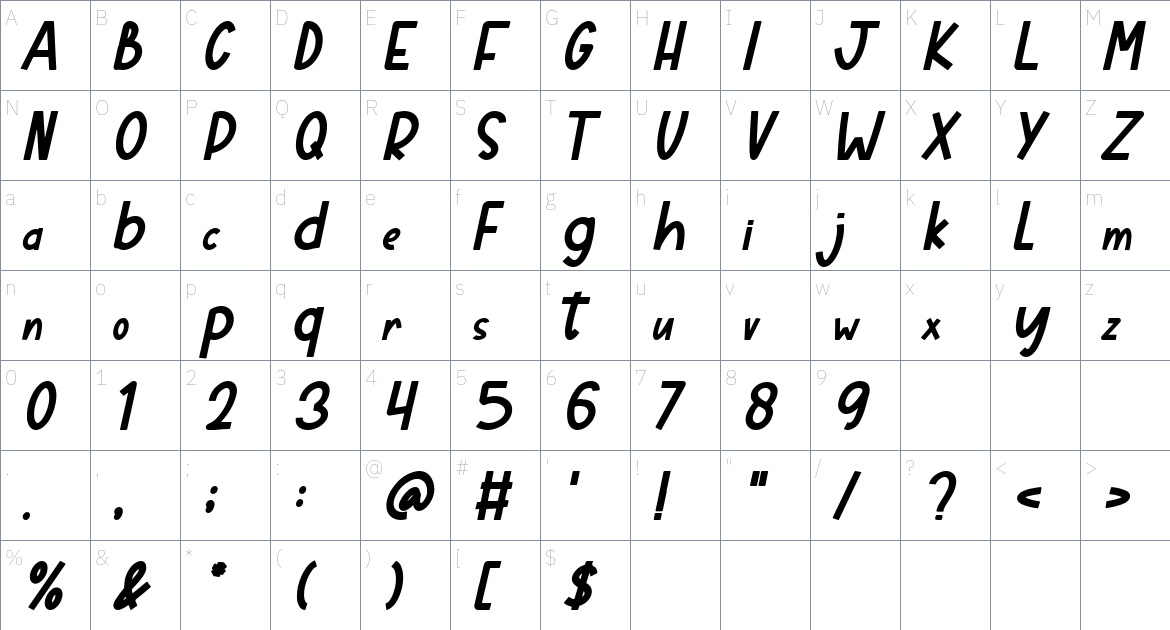 Ring Angle font Character Map