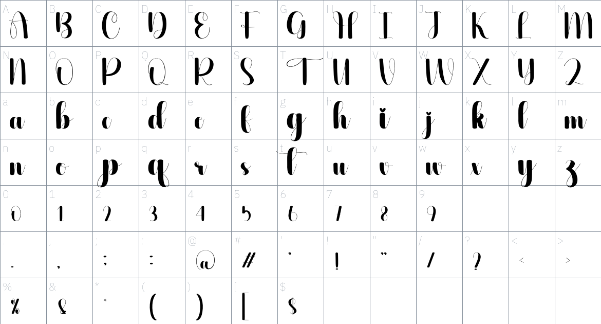 Monalisa font Character Map